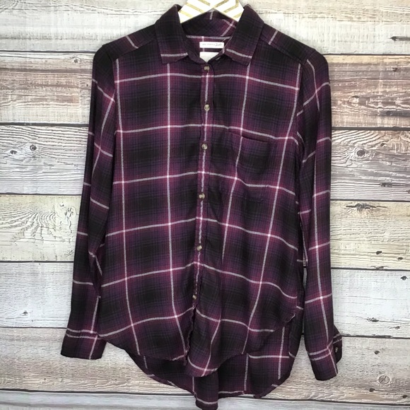 American Eagle Outfitters Tops - American Eagle Button Flannel Sm Purple Plaid 0946